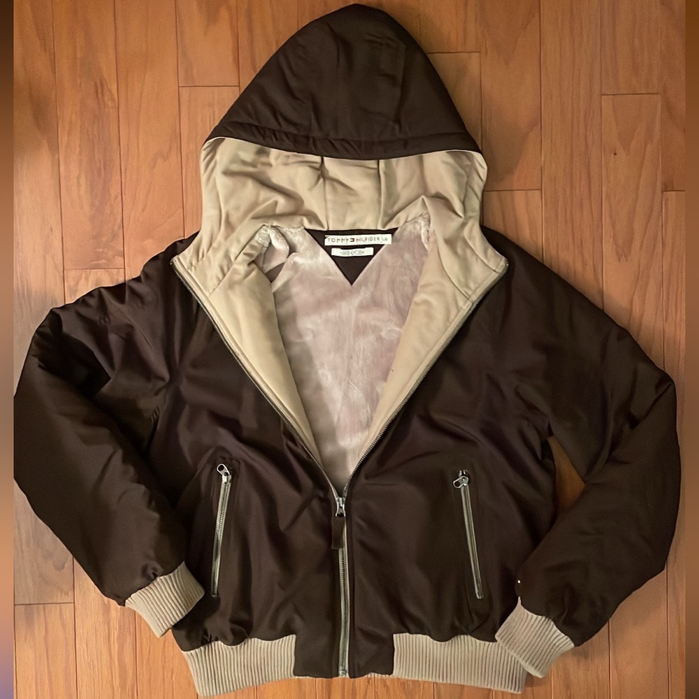 Tommy Hilfiger Brown Hooded Jacket with Beige Lining
